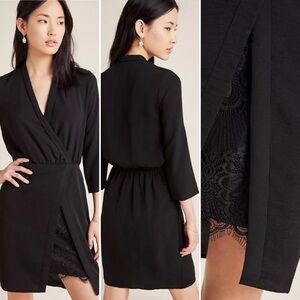 Anthropologie NSR Naomi Surplice Black Faux Wrap Mini Dress: Size Medium